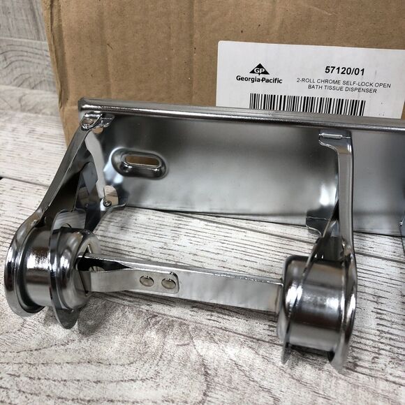 Georgia Pacific 2-Roll Chrome Self-Lock Bath Tissue Toilet Paper Dispenser 57120 - Picture 5 of 6